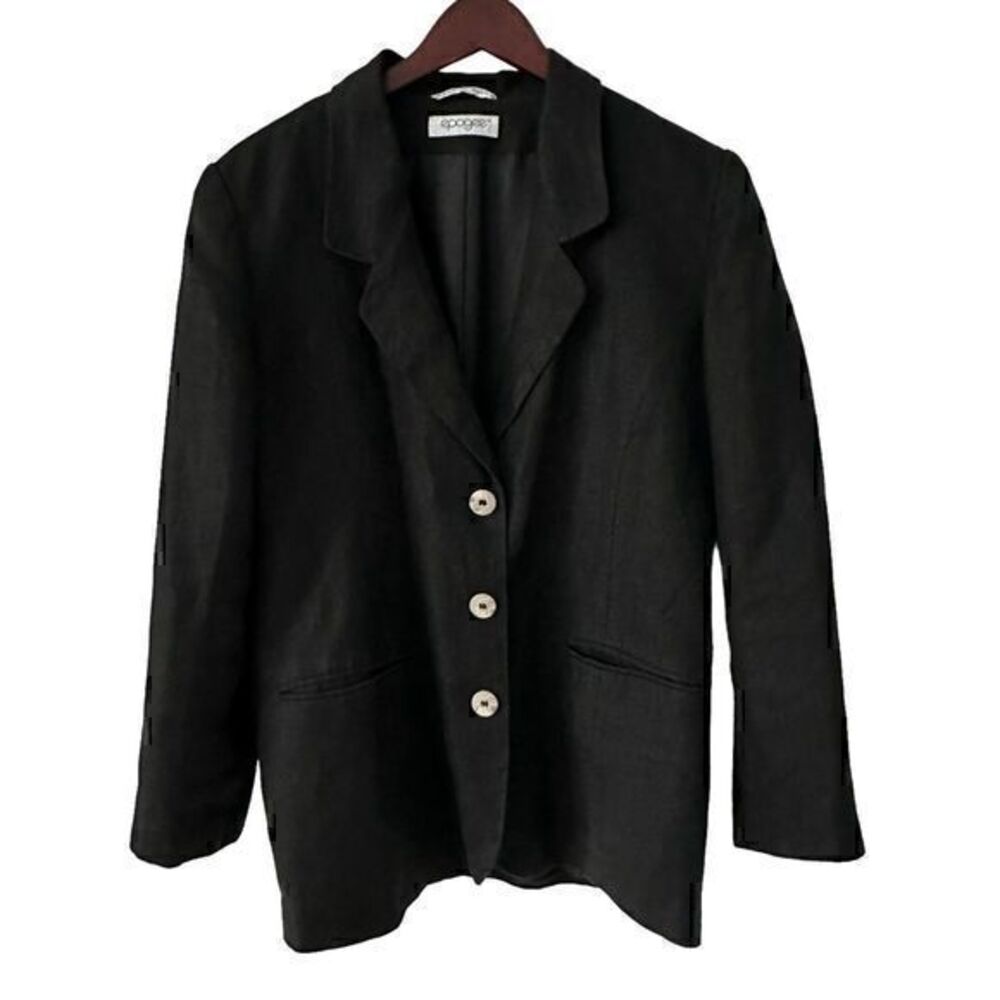 Epogee‎ Made in Russia Black Linen Lined 3 Button Pockets Blazer Size 10